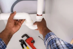 plumber looking at drain trap