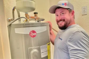 o5 plumbing technician installing a new water heater