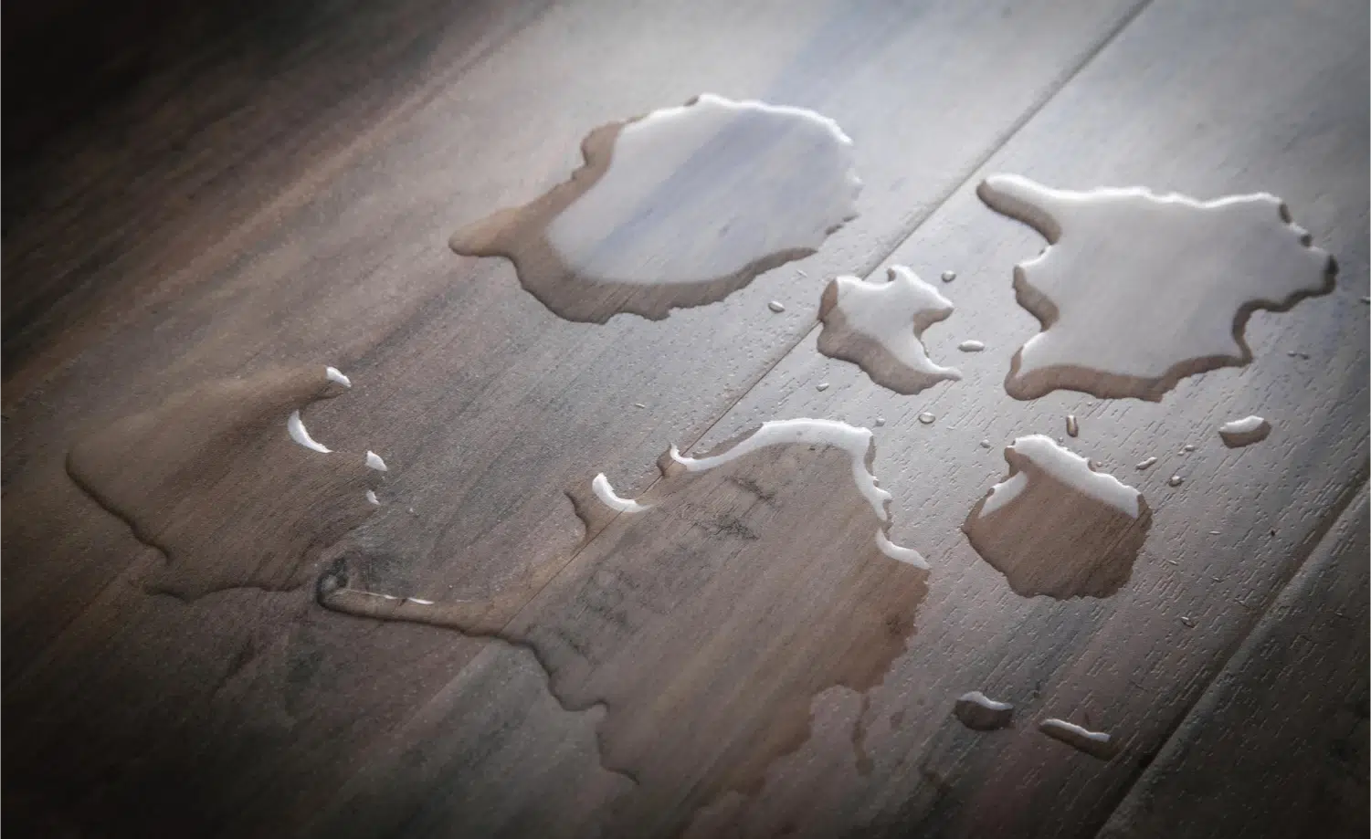 Water spill on wooden floor.